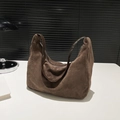 Bolso hobo grande de ante marrón oscuro para mujer con cremallera y diseño retro informal - Marrón