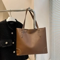 Borsa tote marrone minimalista con cuciture a contrasto e fibbie in metallo dorato - Marrone Scuro
