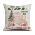 Fodera per cuscino in lino rosa con gnomo di Natale e stampa hot cocoa bar per divano - Stile Gnomo Bar Cioccolata Calda (YMX91-1)