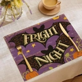 Halloween-Tischset aus Leinen in Lila mit Fledermäusen und Kürbis-Motiv - Fright Night Lila Stil (YMCD-27)