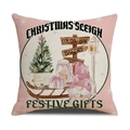 Federa rosa con gnomo, slitta e stampa cocoa bar su trama di lino per Natale - Stile Gnomo Slitta di Natale (YMX91-3)
