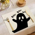 Halloween-Tischset aus Leinen mit schwarzem Geist und Boo-Aufdruck für die Deko - Boo! Schwarzes Gespenst Stil (YMCD-47)