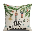 Nussknacker Weihnachts-Kissenbezug mit Merry Christmas Text auf Leinenhülle - Frohe Weihnachten Nussknacker Kombi Stil (YMX96-4) / 45*45cm (Nur Kissenbezug)