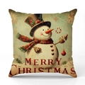 Vintage Weihnachts-Kissenbezug mit Schneemann-Illustration und Merry Christmas Schrift - Schneemann Mit Zylinder Stil (YMX40-1)