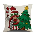 Funda de cojín navideña con gnomo rojo y árbol festivo sobre tela de lino blanco - Estilo Gnomo Con Árbol de Navidad (YMX04-3) / 45x45cm(Solo Funda) / Blanco Roto