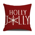 Funda de cojín navideña roja cuadrada con texto HOLLY JOLLY blanco y copos de nieve - Estilo de Impresión de Letras Holly Jolly (YMX04-4) / 45x45cm(Solo Funda) / Rojo