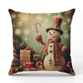 Vintage Weihnachts-Kissenbezug mit Schneemann-Motiv, kariertem Hut und Schneeflocken - Schneemann Mit Zuckerstange Stil (YMX40-4)
