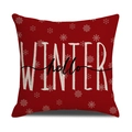 Federa natalizia rossa con scritta Winter Hello e motivo a fiocchi di neve bianchi - Stile Lettera Invernale con Fiocco di Neve Rosso (YMX08-2)