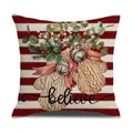 Federa per cuscino natalizio con scritta 'believe' e strisce rosse festive - Stile Guanti a Righe Rosse e Bianche (YMX010-2) / 45x45cm(Solo Fodera)