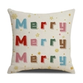 Linen Christmas pillowcase with colorful 3D Merry text and golden stars on beige fabric - 3D Merry Festive Style (YMX99-6) / 45x45cm(Case Only)