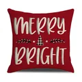 Federa rossa natalizia con scritta Merry Bright e albero a quadri su lino - Stile Rosso Merry Bright (YMX022-3)