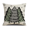 Christmas linen pillowcase featuring buffalo plaid and green pine trees on white background - Christmas Tree Print Style(YMX029-1)