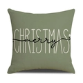 Christmas cushion cover in sage green linen with white Merry Christmas text and tree print - Merry Christmas Text Style(YMX029-3)