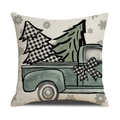 Linen Christmas pillow case with vintage blue truck and festive checkered pine trees - Vintage Truck Print Style(YMX029-4)