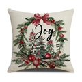 Housse de coussin en lin avec couronne de Noël, nœud rouge et inscription Joy - Style Couronne Joy (YMX027-1) / 45x45cm(Housse Uniquement)
