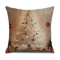 Christmas square pillow case with snow-covered tree and gift box print on cotton linen - Decorated Christmas Tree and Gift Boxes (YMA31-2) / 45x45cm(Case Only)