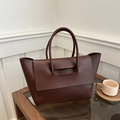 Retro dark brown leather tote bag with unique flap design and large capacity - Brown
