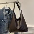 Dark brown large capacity tote bag in textured faux leather for daily commute - Brown