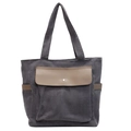 Borsa tote retrò in velluto a coste grigio scuro con tasca frontale in ecopelle marrone - Grigio