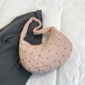 Rosafarbene Stepptasche in Halbmondform mit Schleifenstickerei und Puffer-Design - Rosa