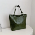 Deep green crocodile embossed leather tote bag with long shoulder straps for women - Green