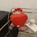 Fashionable red heart-shaped handbag with quilted pattern and ruched handle for women - Red