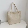 Chic beige crocodile pattern tote bag with large capacity and soft faux leather texture - Off White