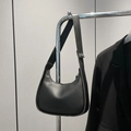 Retro black crescent shoulder bag in matte finish featuring fashion bag lettering - Black