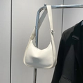 White crescent hobo bag with fashion bag engraving and adjustable shoulder strap - White