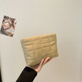 Chic quilted khaki handheld makeup bag in a soft padded square design with zipper - Khaki
