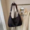 Bolso tote retro grande de lona marrón oscuro con correa de cuero ajustable - Negro