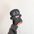 Leuke peperkoekman crossbody tas in zwart kunstleer met gouden ketting en roze strik - Zwart