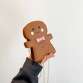 Schattige peperkoekman crossbody tas van geel kunstleer met gouden ketting - Bruin