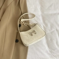 Creamy white pleated crescent bag with metal bow and resin chain strap detail - White