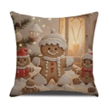 Square Christmas pillow case featuring cute gingerbread man winter scene on linen fabric - Warm Gingerbread Man Snow Scene (YMA31-3) / 45x45cm(Case Only)