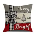 Gray and red Christmas tree pillow cover with Merry Bright text and bow print - Plaid Bow and Hand-drawn Christmas Tree Merry Bright Style (YMX013-2)