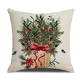 Housse de coussin en lin de Noël avec panier de branches de pin et baies rouges - Style Panier de Fleurs (YMX027-4) / 45x45cm(Housse Uniquement)