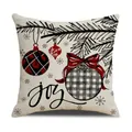 Christmas tree pillow case with Joy print and pine branches on beige linen fabric - Red and Black Plaid Ornament Ball with Pine Branch Joy Style (YMX013-4)