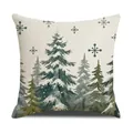 Minimalist Christmas tree print cushion cover with green pine trees and snowflakes - Two-tone Forest Pine Forest and Snowflakes (YMX013-5)