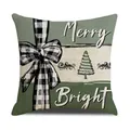 Christmas tree pillow cover with retro green and cream white split design and bow print - Vintage Green Splicing Plaid Bow Christmas Tree Merry Bright (YMX013-6)