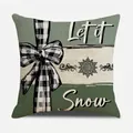 Christmas tree pillow cover with Let it Snow print and buffalo plaid bow decoration - Dark Green Base Buffalo Plaid Large Bow Let it Snow (YMX013-7)