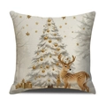 Housse de coussin de Noël avec motif sapin blanc, renne et étoiles dorées - Sapin de Noël Blanc et Cerf Sika (YMA33-1) / 45x45cm(Housse Uniquement)