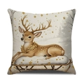 Housse de coussin de Noël avec un renne doré sur un traîneau et motifs d'étoiles - Faon et Traîneau Nuit Étoilée (YMA33-4) / 45x45cm(Housse Uniquement)