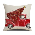 Weihnachtlicher Kissenbezug aus Leinen mit rotem Vintage Truck und Tannenbaum-Print - Roter LKW Weihnachtsbaum Stil (YMX028-1) / 45x45cm(Nur Bezug) / Beige (YMX028-1)