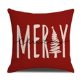 Roter Leinen-Weihnachtskissenbezug mit weißem Merry Christmas Print und Tannenbaum - Merry Christmas Schriftzug Stil (YMX028-2) / 45x45cm(Nur Bezug) / Rot (YMX028-2)