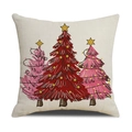 Weihnachtskissenbezug aus Leinen mit drei bunten Bäumen und goldenen Sternen für Sofa - Drei Bunte Weihnachtsbäume Stil (YMX028-4) / 45x45cm(Nur Bezug) / Beige (YMX028-4)