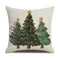 Federa natalizia rossa con stampa di alberi festivi su lino per divani e casa - Beige (YMX028-5)