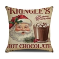 Vintage-Kissenbezug aus Leinen mit Weihnachtsmann und heißer Schokolade-Druck - 45x45cm / Weihnachtsmann Stil (YMA24-2)