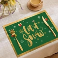 Χριστουγεννιάτικο σουπλά με χρυσό Let it Snow σε σκούρο πράσινο ύφασμα - Cdx3-4 / 30*45cm