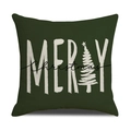 Fodera per cuscino natalizio verde bosco in lino con scritte bianche Merry Christmas - Verde Scuro (YMX028-6)
